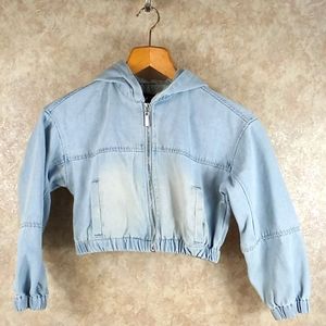 JOUJOU Hooded Denim Cropped Jacket Girls' Size M